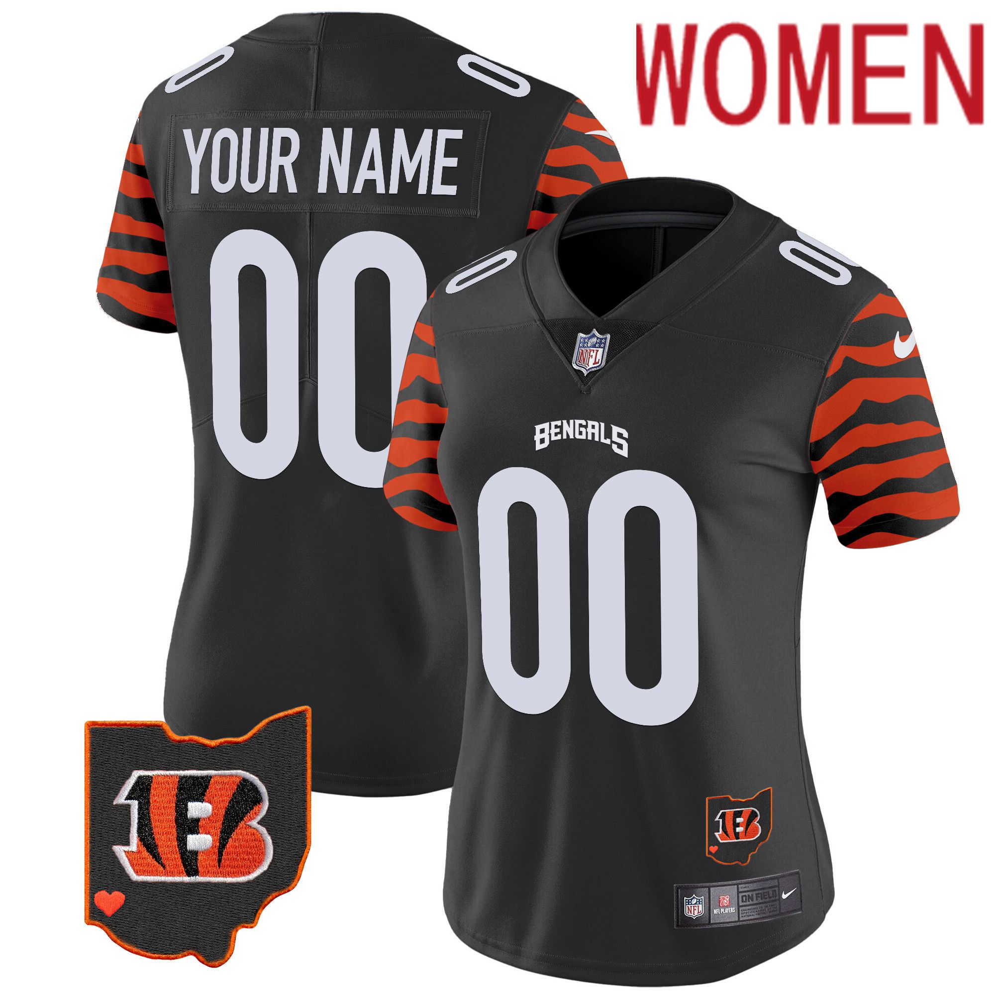 Women Cincinnati Bengals Black 2024 Nike Black Stripes Vapor Limited Custom NFL Jersey